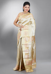 Golden Tissue Kanjivaram Silk Saree With Blouse Piece