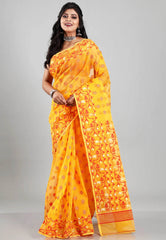 Yellow Dhakai Jamdani Cotton Saree without Blouse Piece - Adi Akshoy & Co.