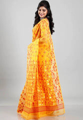 Yellow Dhakai Jamdani Cotton Saree without Blouse Piece - Adi Akshoy & Co.