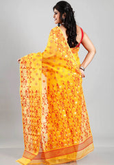 Yellow Dhakai Jamdani Cotton Saree without Blouse Piece - Adi Akshoy & Co.