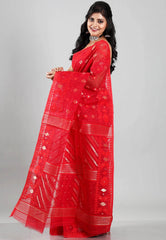 Red Dhakai Jamdani Cotton Saree without Blouse Piece - Adi Akshoy & Co.