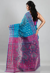 Rama Green Dhakai Jamdani Cotton Saree without Blouse Piece - Adi Akshoy & Co.