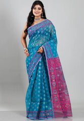 Rama Green Dhakai Jamdani Cotton Saree without Blouse Piece - Adi Akshoy & Co.