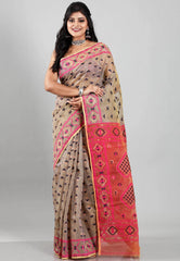 Dual Mustard Dhakai Jamdani Cotton Saree without Blouse Piece - Adi Akshoy & Co.