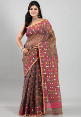 Cross Coffee Dhakai Jamdani Cotton Saree without Blouse Piece - Adi Akshoy & Co.