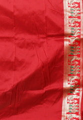 Bottle Green Red Border Baluchari Silk Saree with Blouse Piece - Adi Akshoy & Co.