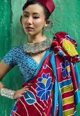 Reddish Marron Ajrakh Print Modal Silk Saree With Blouse Piece - Adi Akshoy & Co.