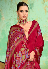 Reddish Maroon Ajrakh Print Modal Silk Saree With Blouse Piece - Adi Akshoy & Co.