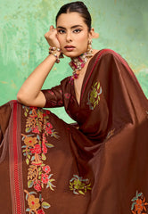 Brown Ajrakh Print Modal Silk Saree With Blouse Piece - Adi Akshoy & Co.