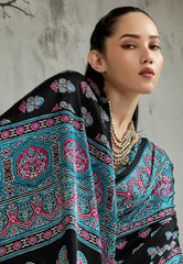 Black Ajrakh Print Modal Silk Saree With Blouse Piece - Adi Akshoy & Co.