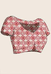 White Ajrakh Print in Modal Silk Saree With Blouse Piece - Adi Akshoy & Co.