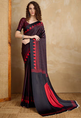 Black Ajrakh Print in Modal Silk Saree With Blouse Piece