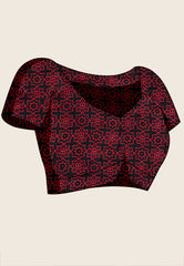 Black Ajrakh Print in Modal Silk Saree With Blouse Piece