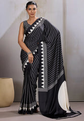 Black Ajrakh Print in Modal Silk Saree With Blouse Piece