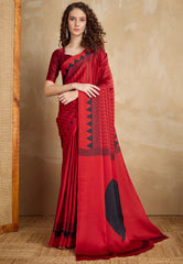 Red Ajrakh Print in Modal Silk Saree With Blouse Piece