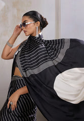 Black Ajrakh Print in Modal Silk Saree With Blouse Piece