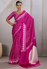 Rani Ajrakh Print in Modal Silk Saree With Blouse Piece