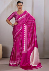 Rani Ajrakh Print in Modal Silk Saree With Blouse Piece