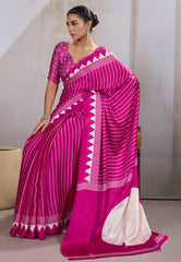 Rani Ajrakh Print in Modal Silk Saree With Blouse Piece