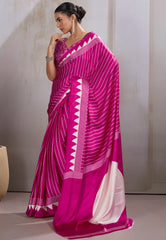Rani Ajrakh Print in Modal Silk Saree With Blouse Piece