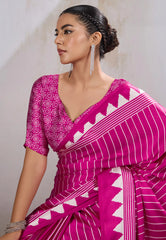 Rani Ajrakh Print in Modal Silk Saree With Blouse Piece