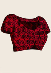 Red Ajrakh Print in Modal Silk Saree With Blouse Piece