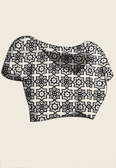 White Ajrakh Print in Modal Silk Saree With Blouse Piece