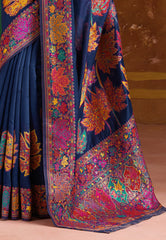 Navy Blue Kani Silk Saree with Blouse Piece - Adi Akshoy & Co.