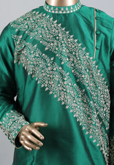 Bottle Green colour Punjabi with Silver Zari work - Adi Akshoy & Co.