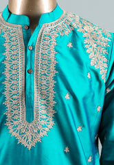 Sea Green Punjabi with Embroidery Zari work - Adi Akshoy & Co.