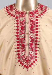 Beige Punjabi with Red Embroidery Work - Adi Akshoy & Co.