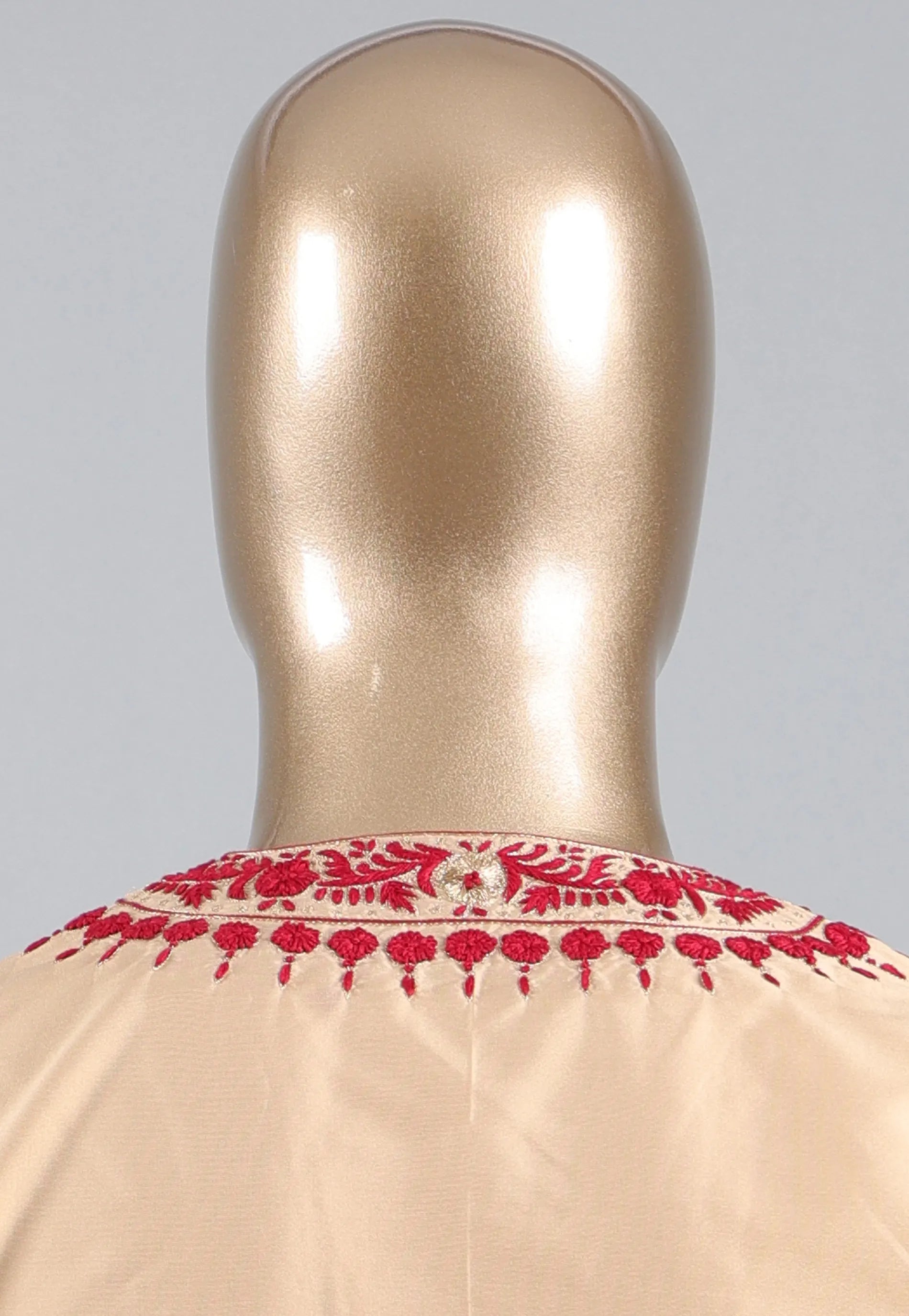 Beige Punjabi with Red Embroidery Work - Adi Akshoy & Co.