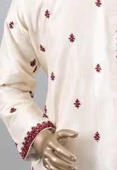 White Punjabi with Maroon Embroidery Work - Adi Akshoy & Co.