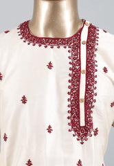 White Punjabi with Maroon Embroidery Work - Adi Akshoy & Co.