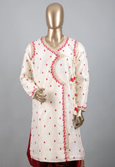 White Punjabi with Red Embroidery Work - Adi Akshoy & Co.