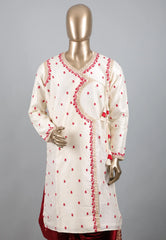 White Punjabi with Red Embroidery Work - Adi Akshoy & Co.