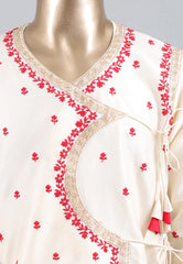 White Punjabi with Red Embroidery Work - Adi Akshoy & Co.