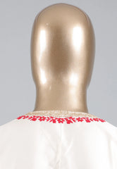 White Punjabi with Red Embroidery Work