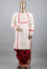 White Punjabi with Rani Embroidery Work - Adi Akshoy & Co.