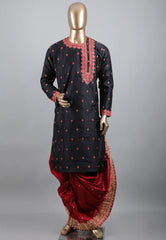Black Punjabi with Red Embroidery & Zari Work - Adi Akshoy & Co.