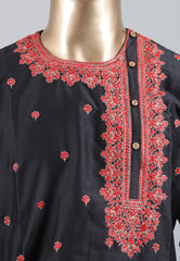 Black Punjabi with Red Embroidery & Zari Work - Adi Akshoy & Co.