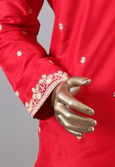 Red Punjabi with Embroidery & Zari Work - Adi Akshoy & Co.