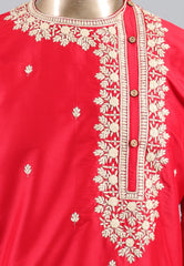 Red Punjabi with Embroidery & Zari Work - Adi Akshoy & Co.