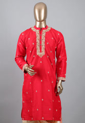 Red Punjabi with Embroidery & Zari Work - Adi Akshoy & Co.