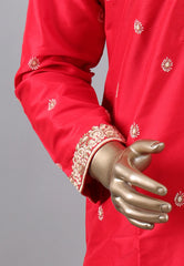 Red Punjabi with Embroidery & Zari Work - Adi Akshoy & Co.