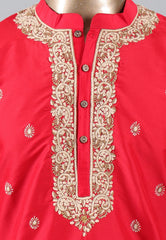 Red Punjabi with Embroidery & Zari Work - Adi Akshoy & Co.