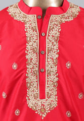 Red Punjabi with Embroidery & Zari Work - Adi Akshoy & Co.