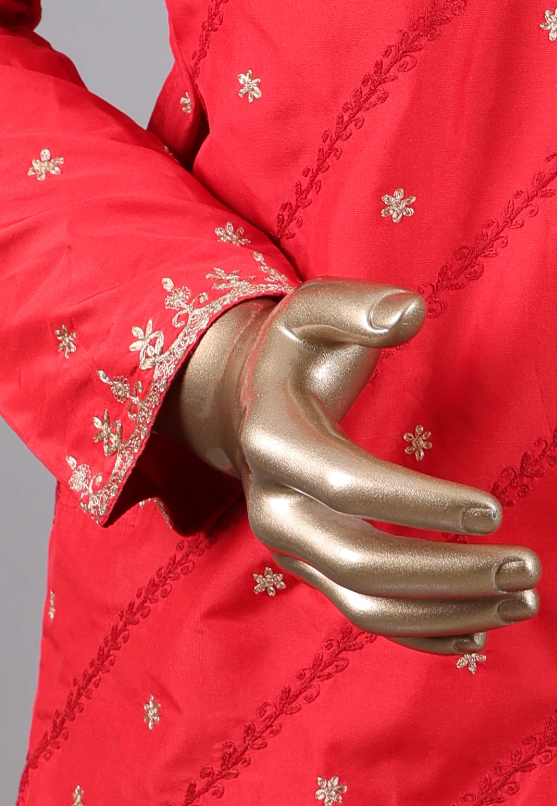 Red Punjabi with Embroidery & Zari Work - Adi Akshoy & Co.