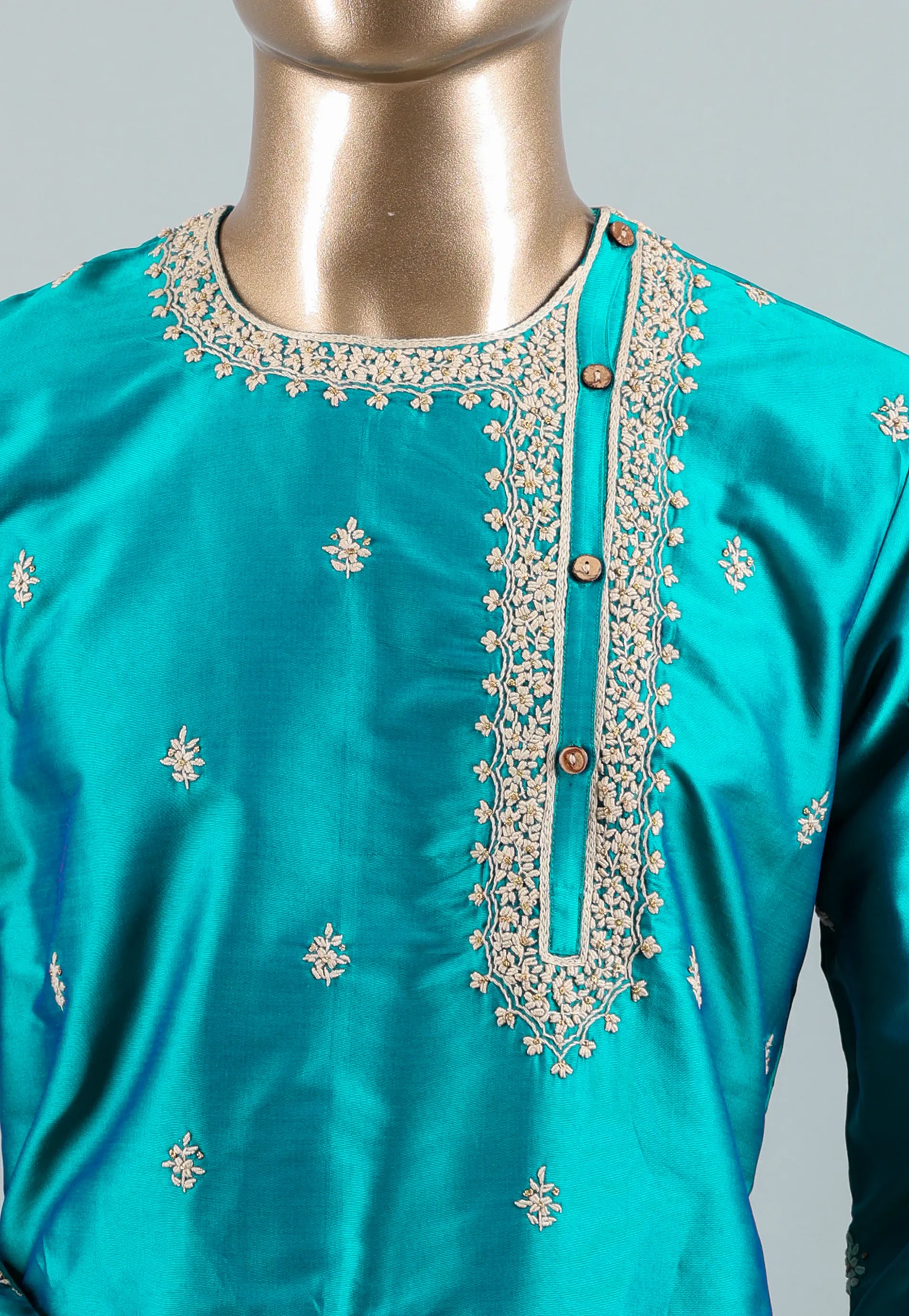 Sea Green Punjabi with Embroidery Zari work - Adi Akshoy & Co.