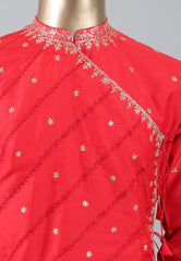 Red Punjabi with Embroidery & Zari Work - Adi Akshoy & Co.